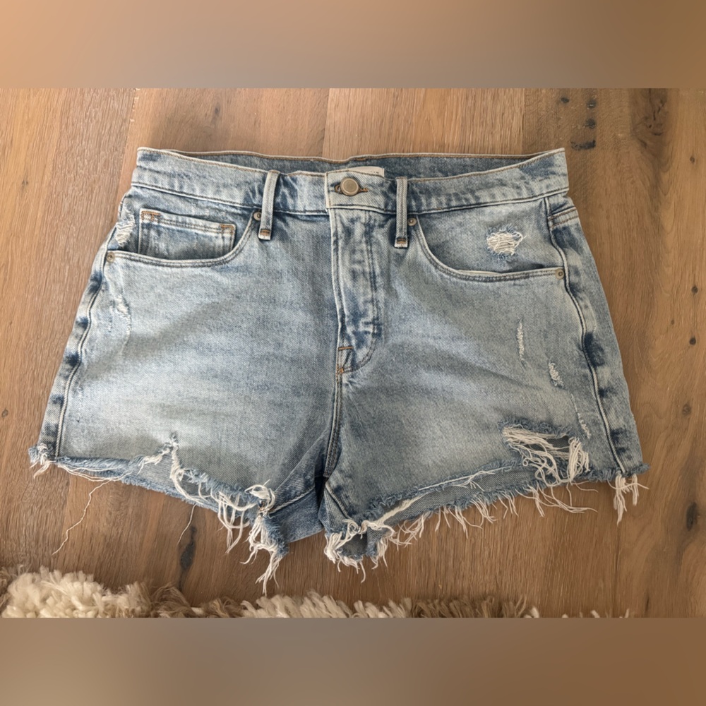 Good American Size 4 (fit like 6) Good 90s denim Blue Distressed Jean Shorts